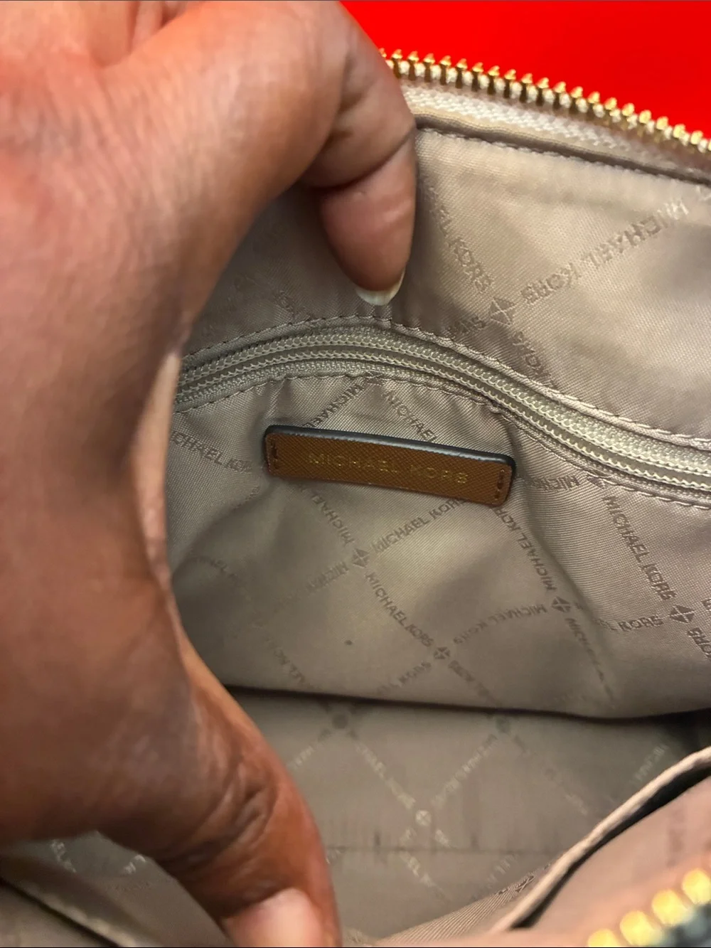 Michael Kors Brown and Beige Logo Satchel with Gold Hardware needs strap